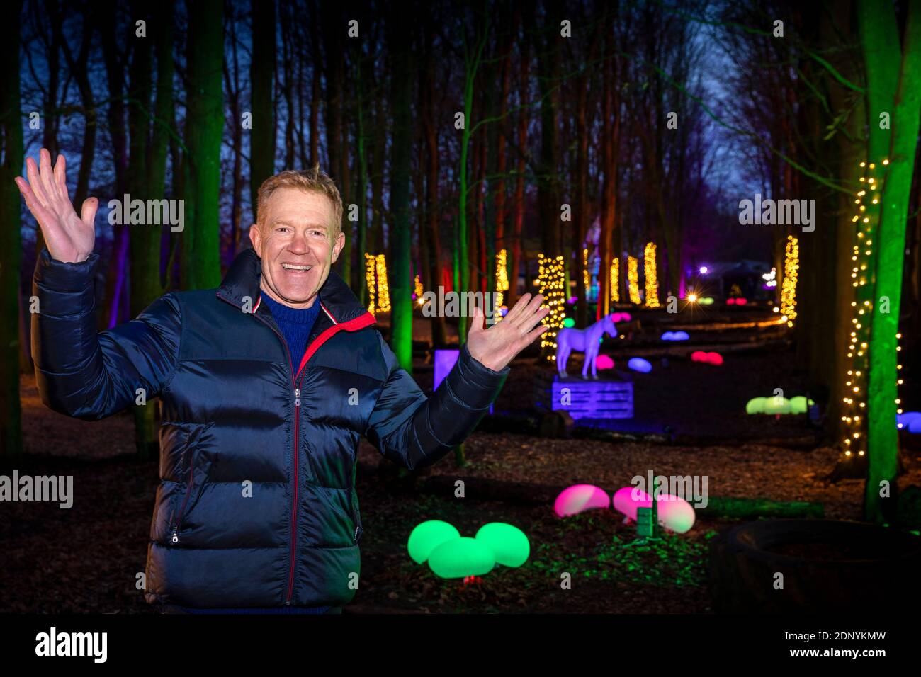 uk gloucestershire temple guiting cotswold farm park conservation area bbc countryfile presenter and farmer adam henson in enchanted light trail stock photo alamy