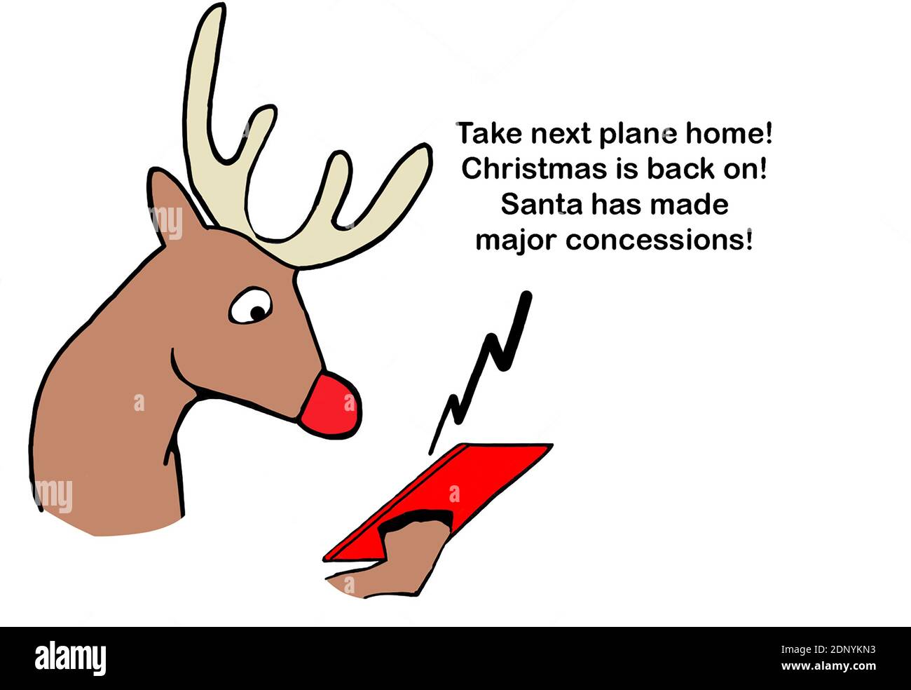 rudolph the reindeer hears from his dispatcher what Santa has made labor concessions Stock Photo