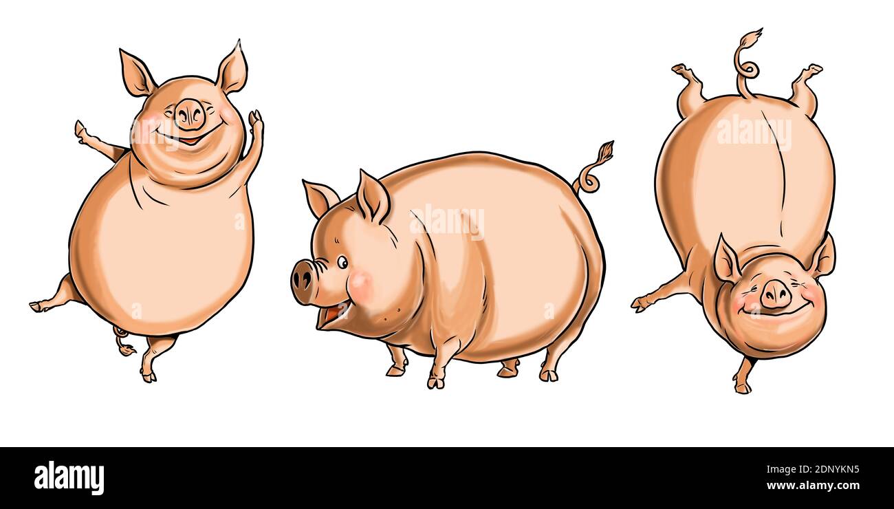 Funny dancing pig. Farm with animals. Cartoon drawing Stock Photo - Alamy