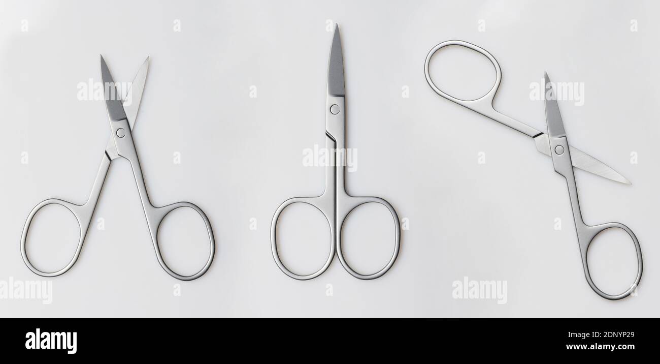 Metal manicure scissors  different view isolated on white studio background Stock Photo