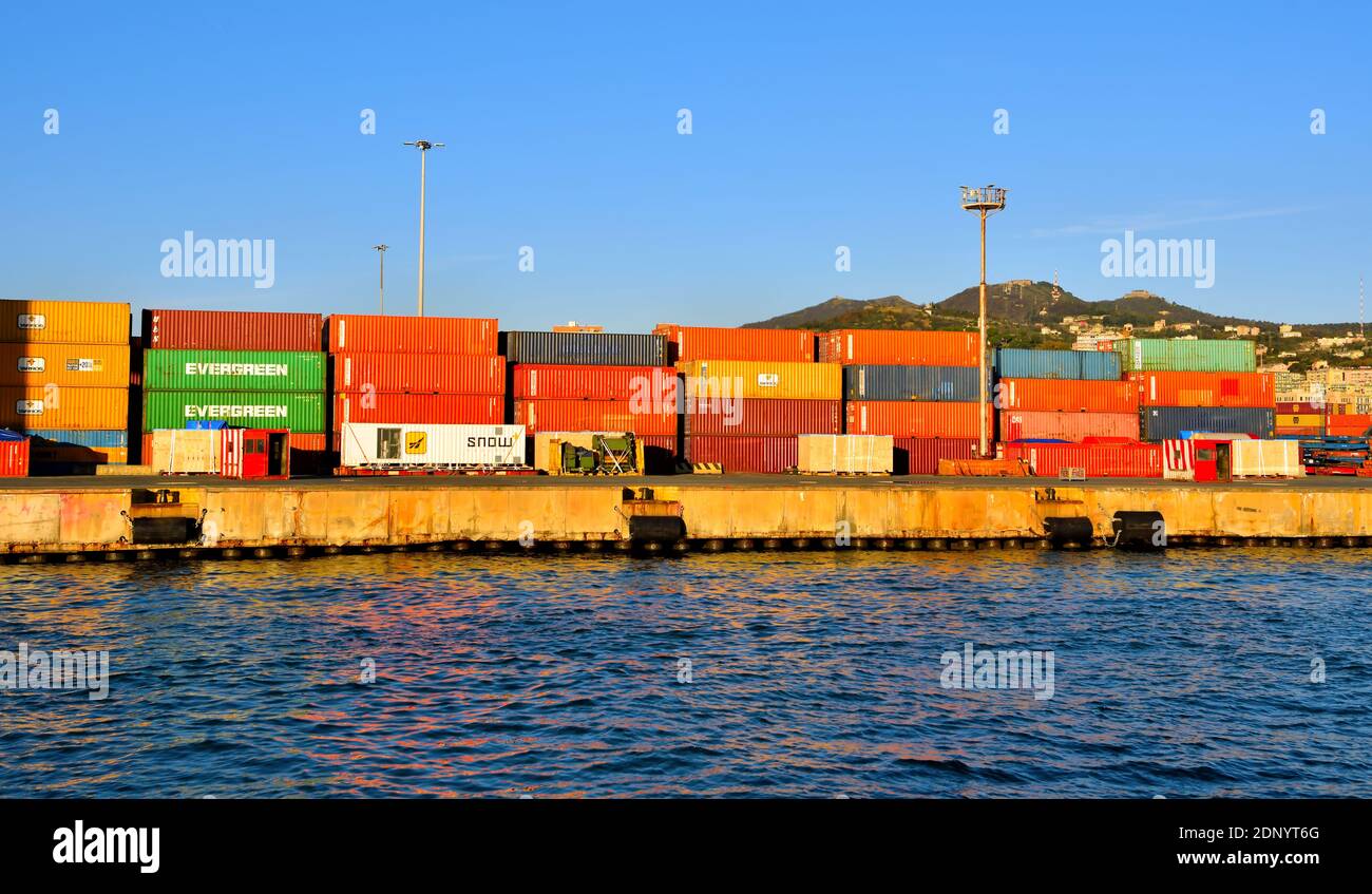 The Container handling inside the port terminal December 13 2020 Genoa Italy Stock Photo