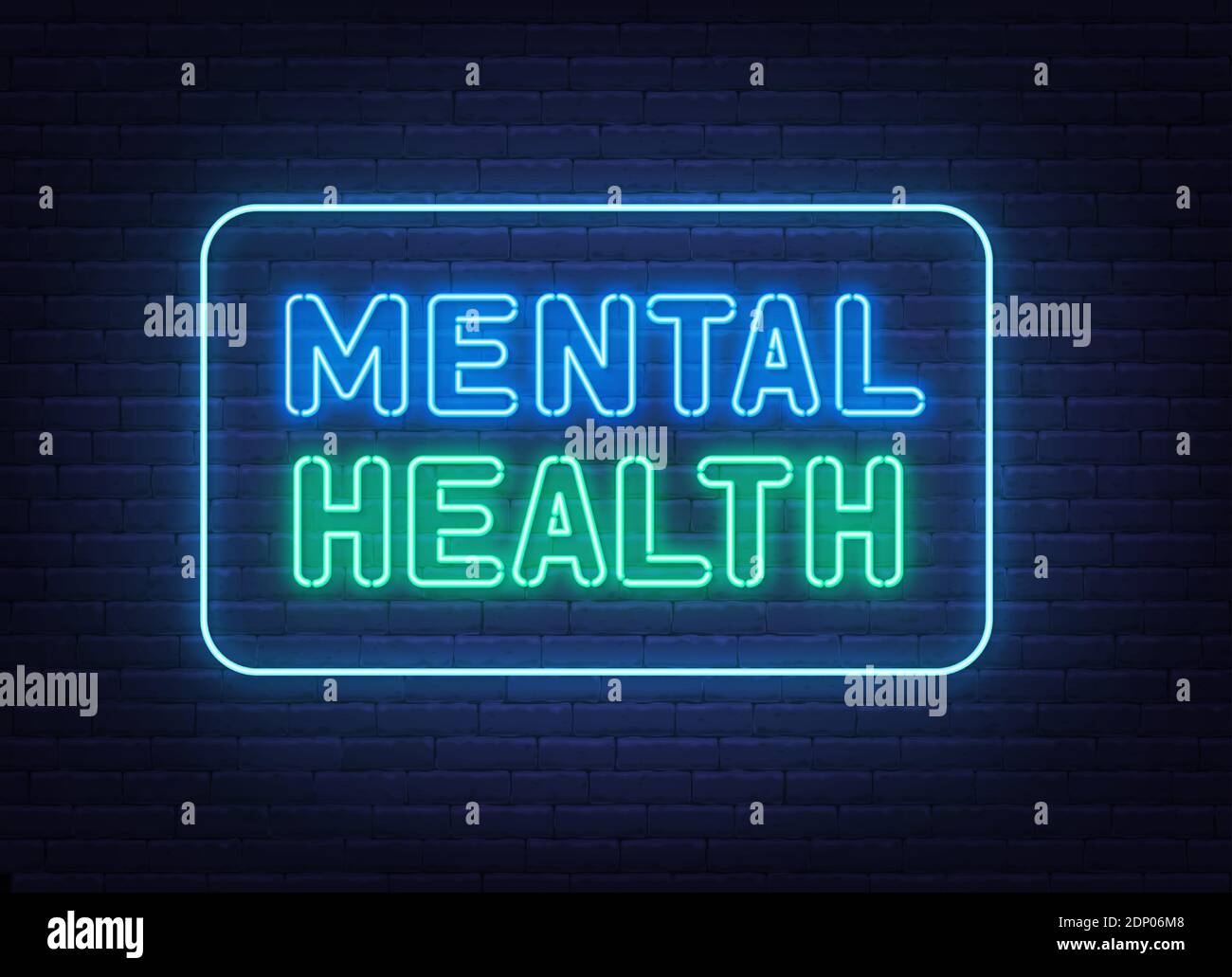 Mental health neon sign on brick wall background Stock Vector Image