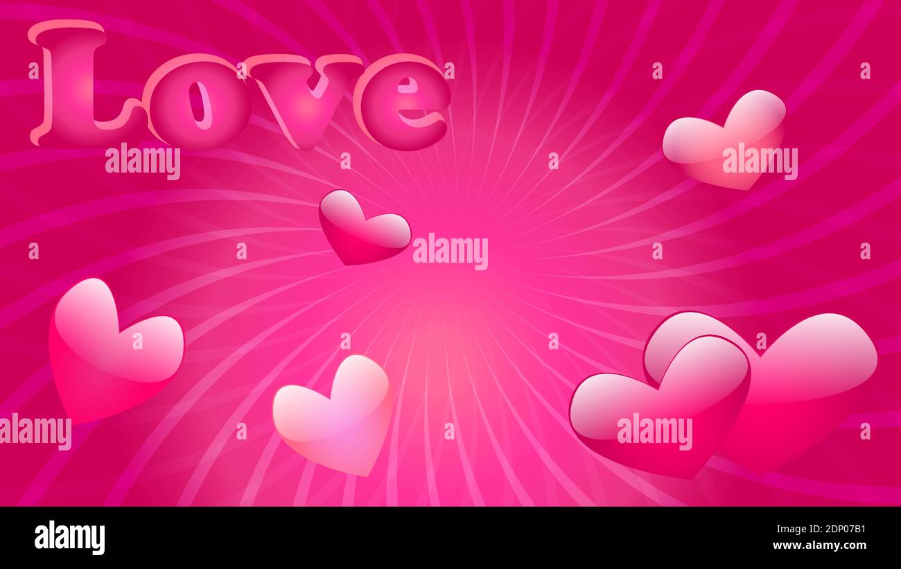 Abstract pink romantic background with hearts and typography in resolution 16:9 Stock Vector
