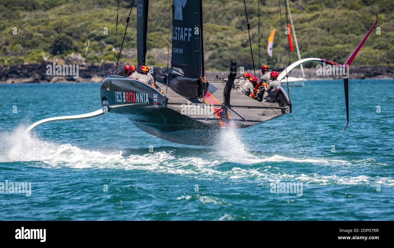 INEOS Team UK Britannia helmed by Sir Ben Ainslie during Official practice ahead of the Prada Christmas Cup on dÃ©cember 15 2 / LM Stock Photo