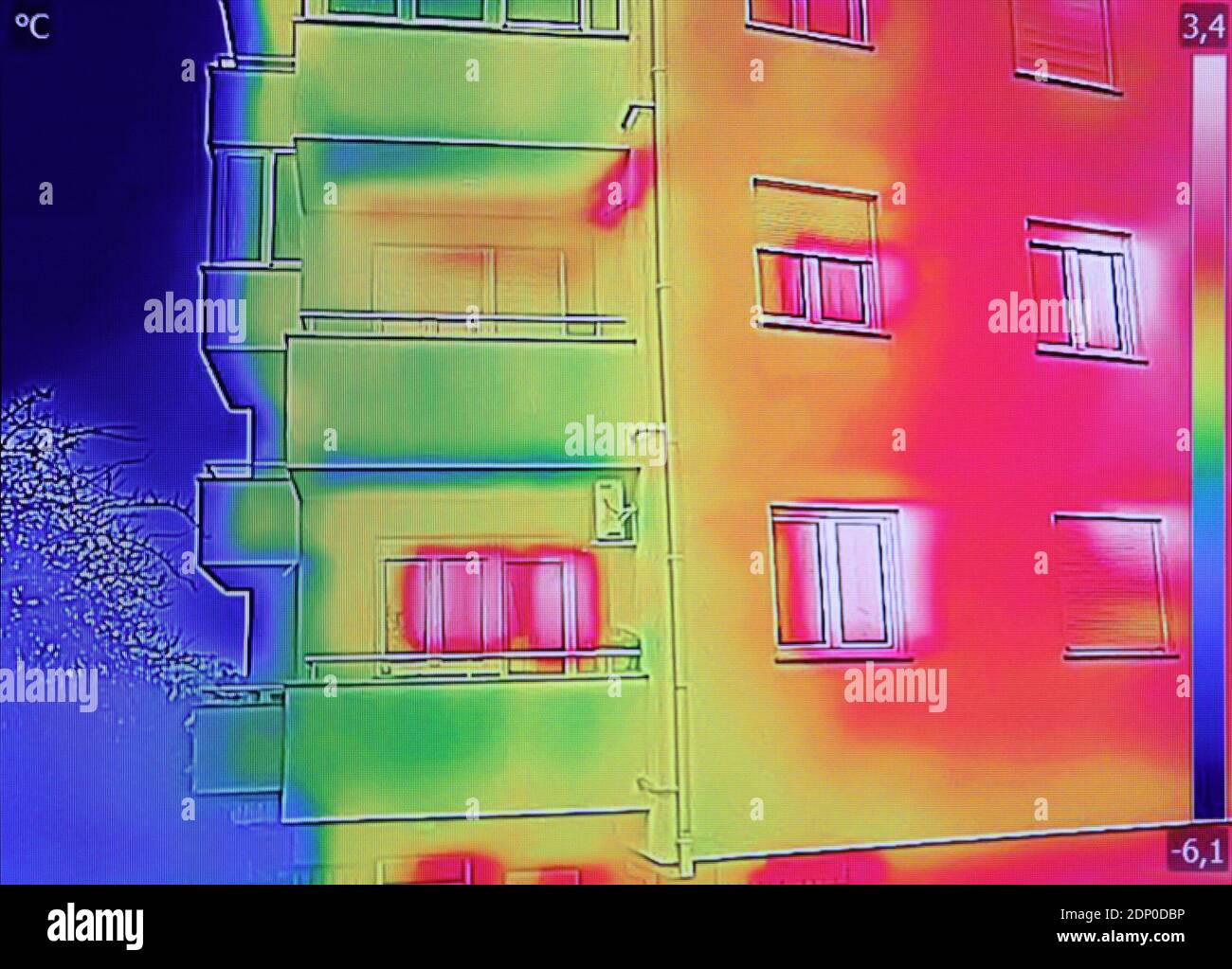 Thermal image Heat Loss at the Residential building Stock Photo