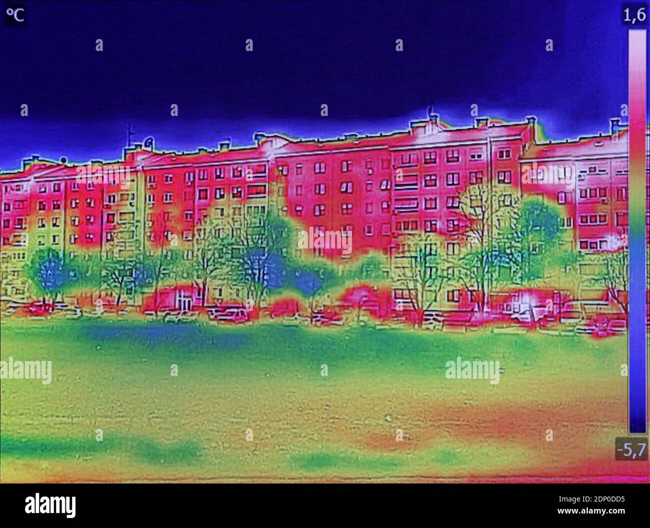 Thermal image Heat Loss at the Residential building Stock Photo