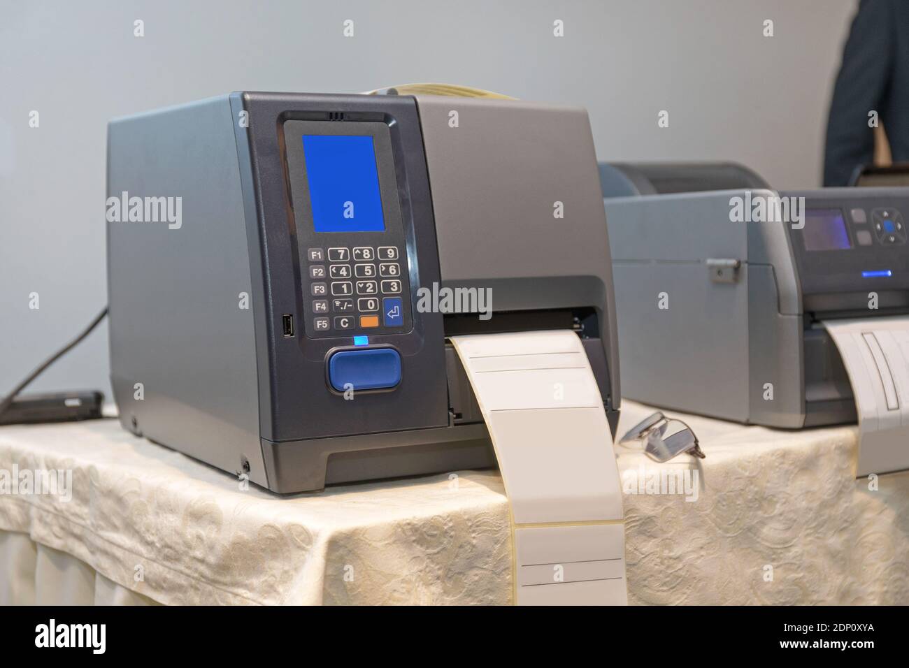 Barcode Label Printers Equipment for Distribution Warehouse Stock Photo