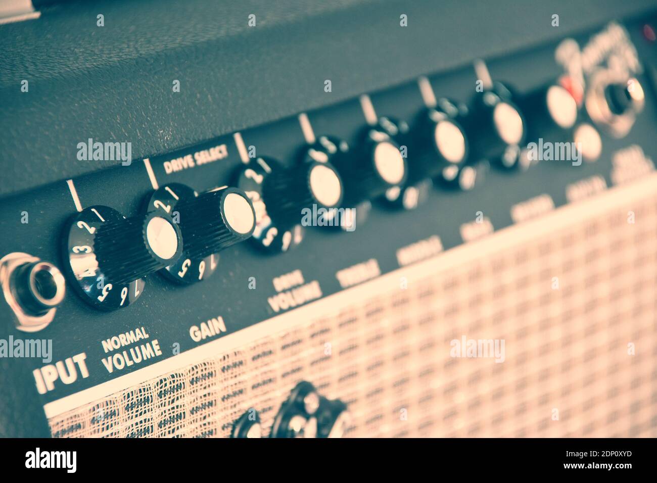 black guitar amplifier with switches and knobs Stock Photo Alamy