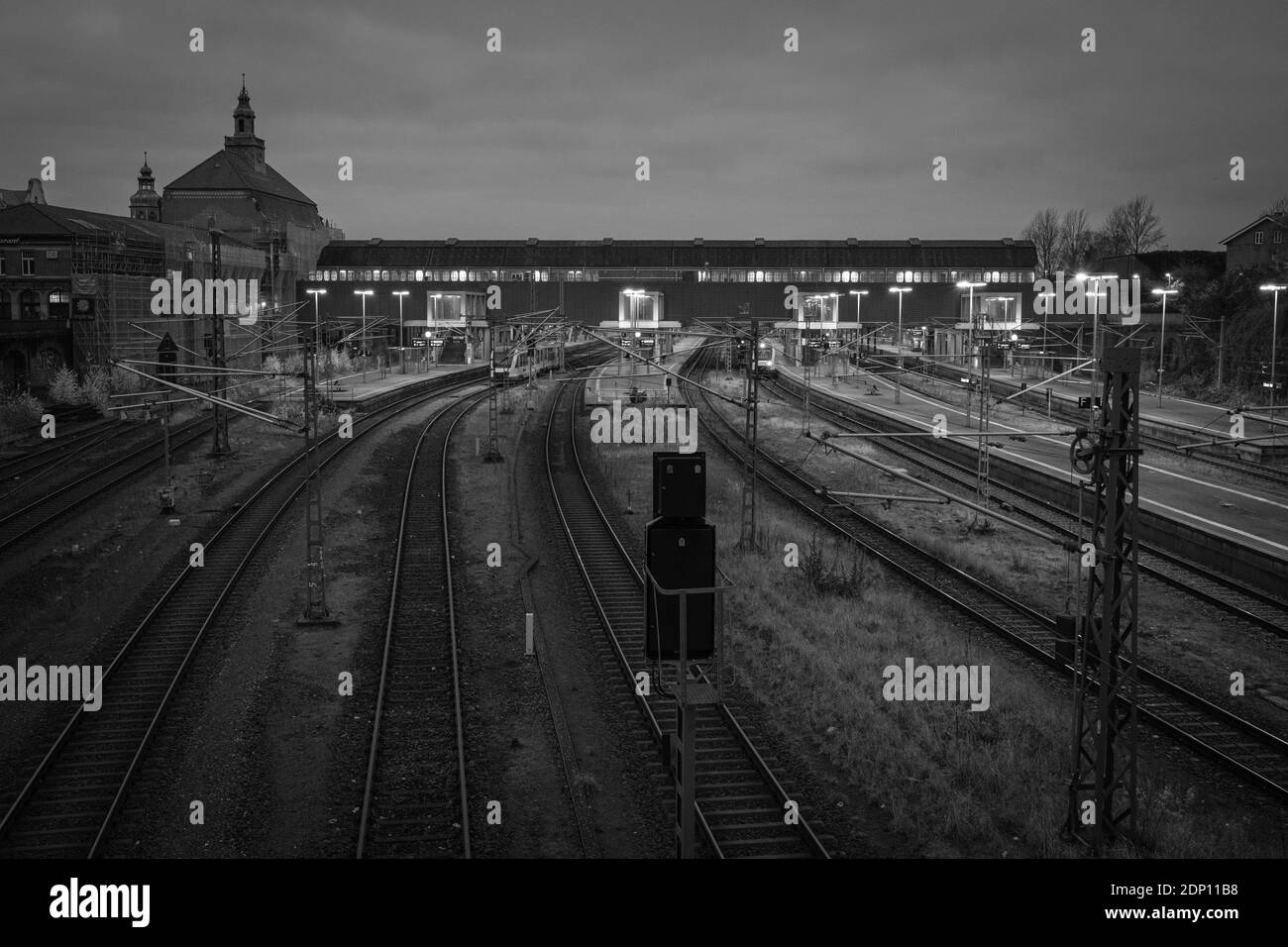 the station of Luebeck in December at dawn Stock Photo