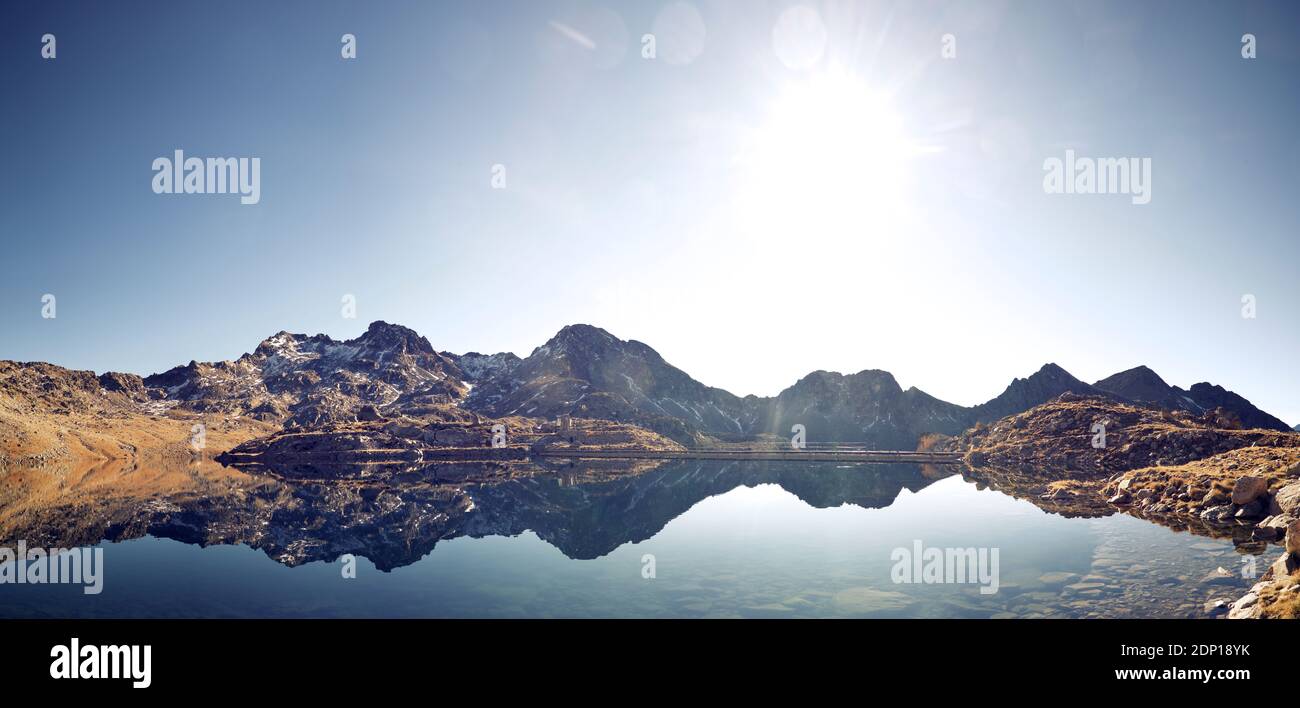 Reflections in Brazato Lake in Tena Valley, Panticosa Area, Pyrenees, Huesca Province, Aragon in Spain. Stock Photo