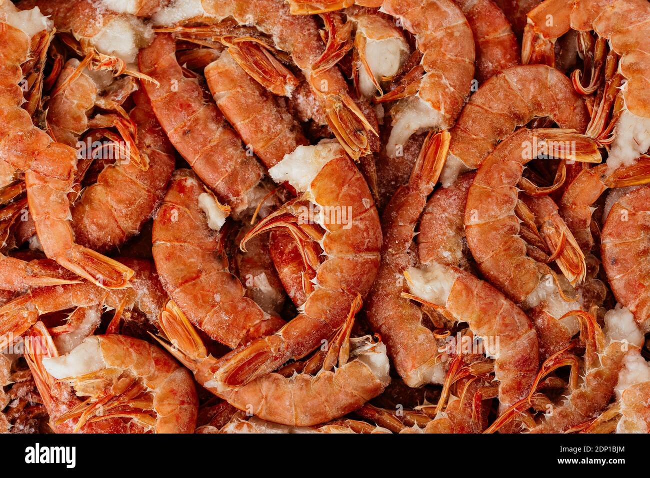 king prawns frozen in a box Stock Photo