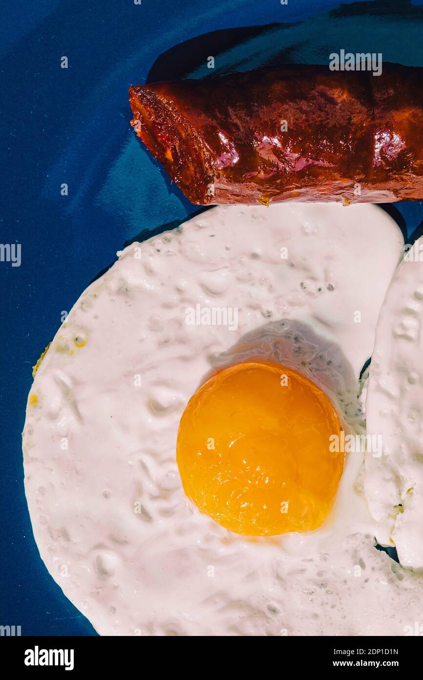 Fried egg with chorizo Stock Photo