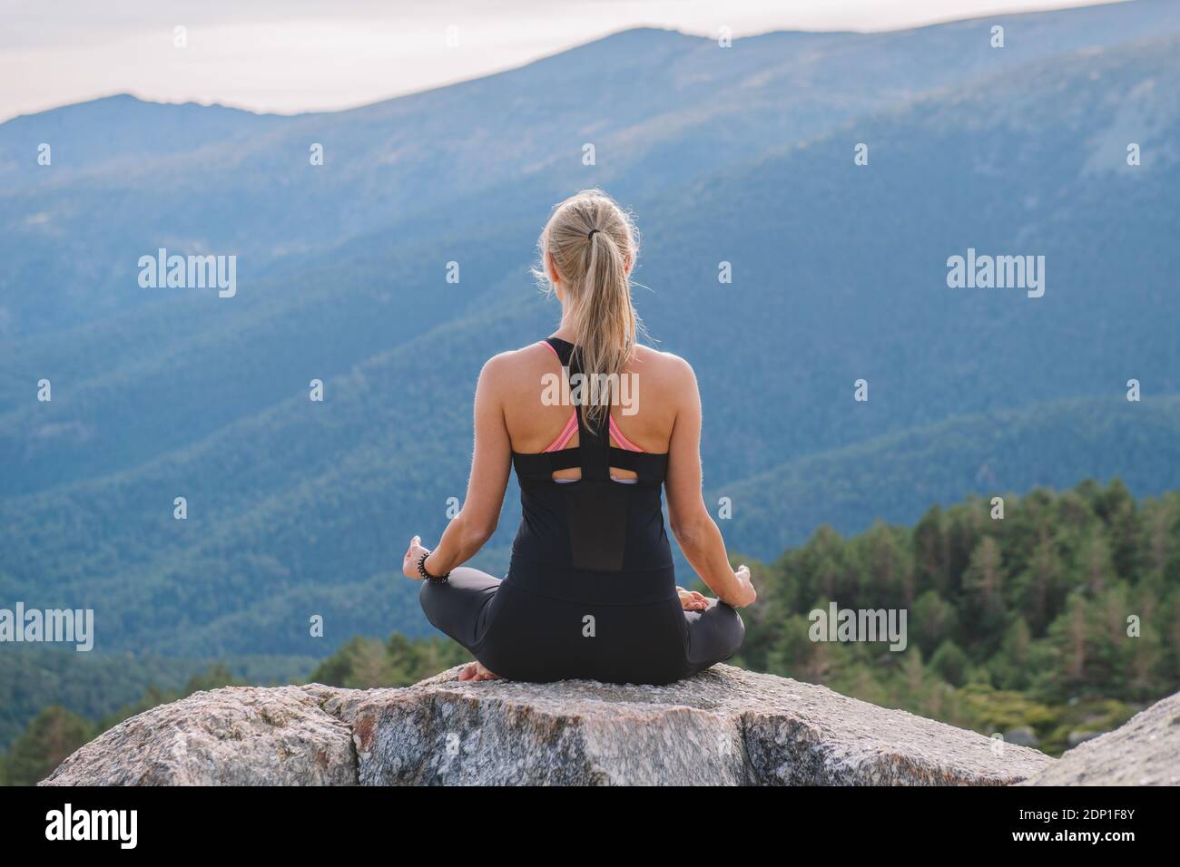 meditation yoga postures in nature inner peace Stock Photo
