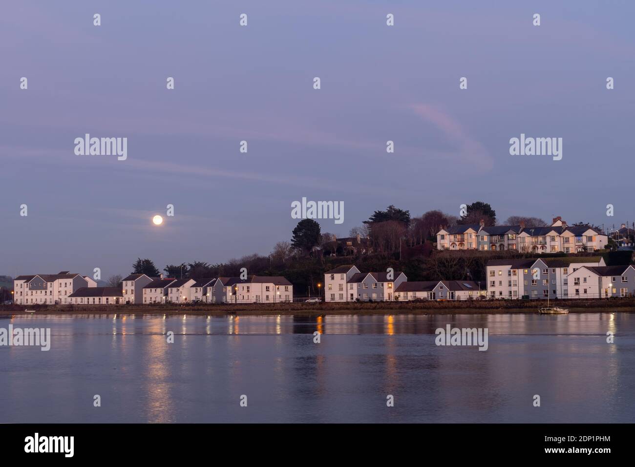 Bideford East the Water at night in North Devon, England, with moon. Stock Photo