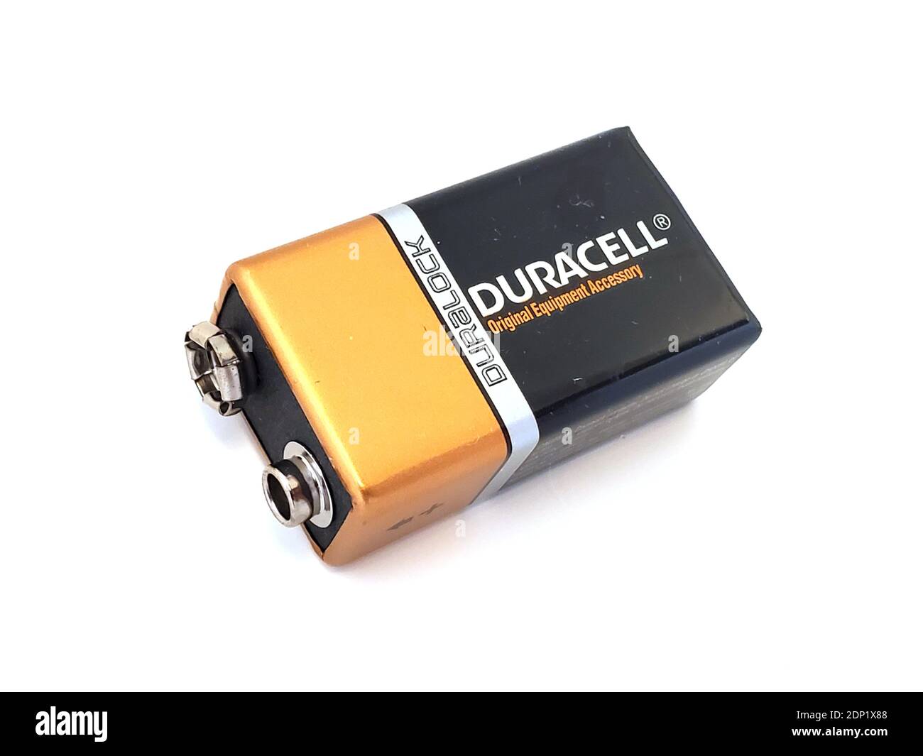 Close-up of Duracell brand 9 volt battery isolated on white background, San  Ramon, California, November 6, 2020 Stock Photo - Alamy