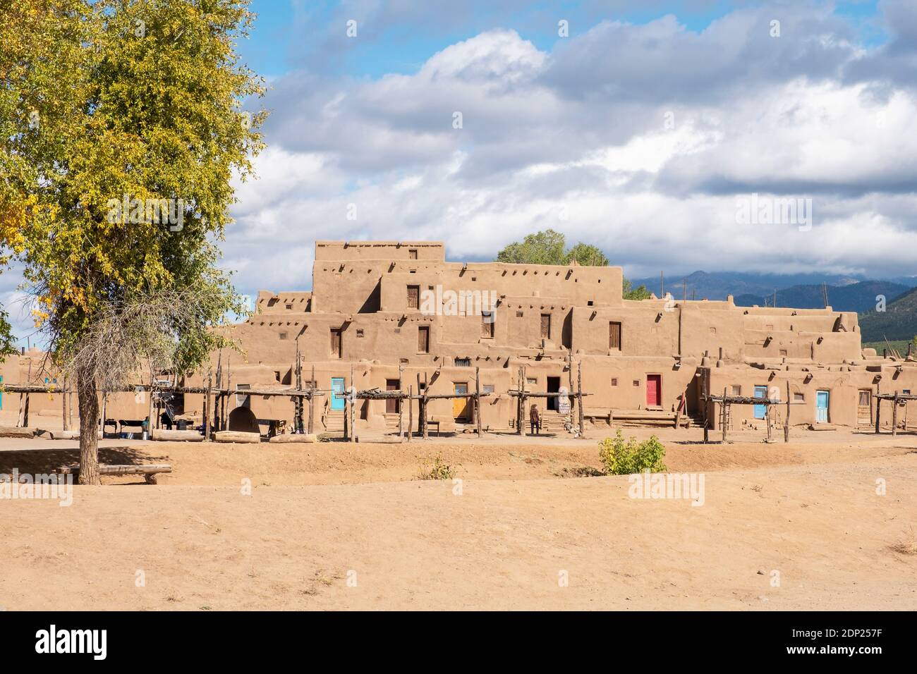 Adobe mud brick houses in the historical Native American village of Taos Pueblo, New Mexico, USA. A UNESCO World Heritage Site. Stock Photo