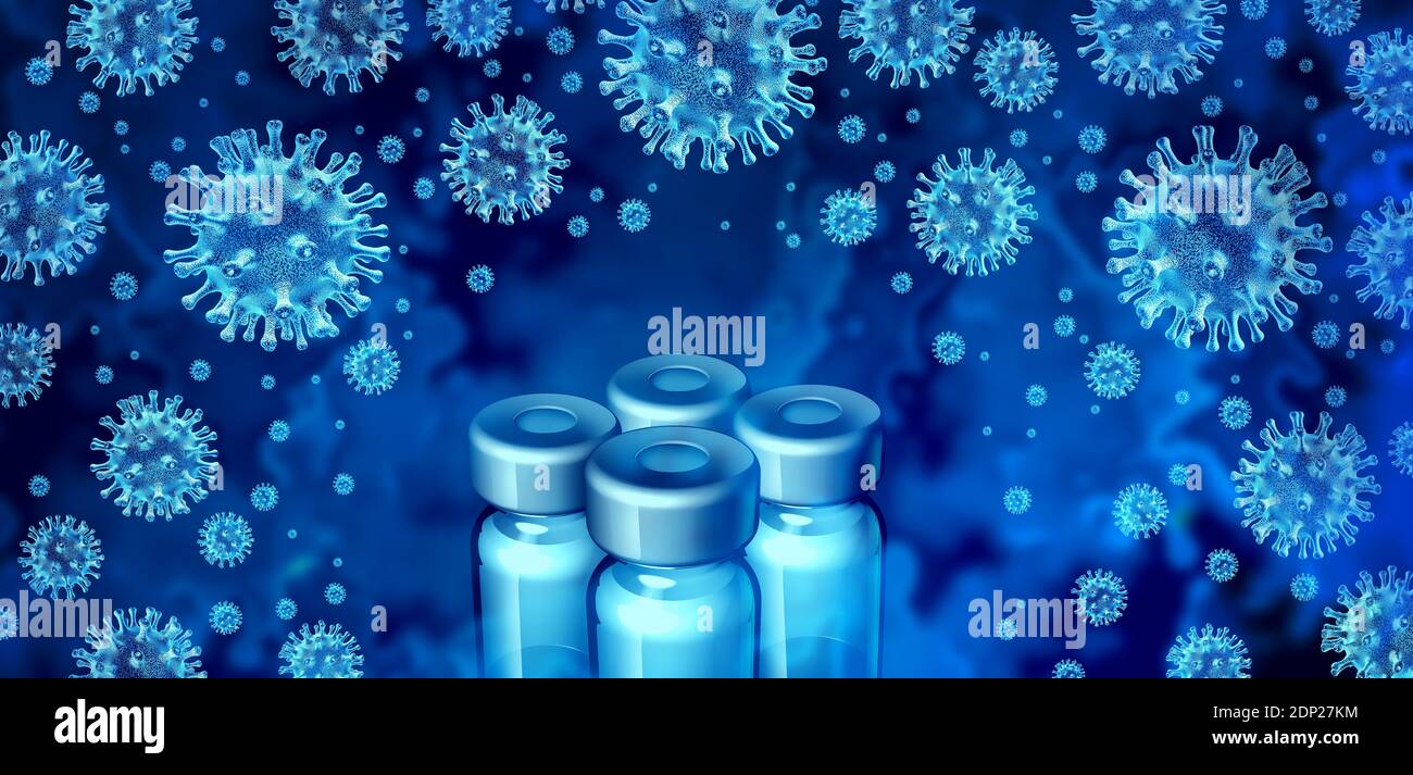 Virus infection vaccine and coronavirus or influenza vaccination background as dangerous flu strain cases as a pandemic medical health risk and cure. Stock Photo