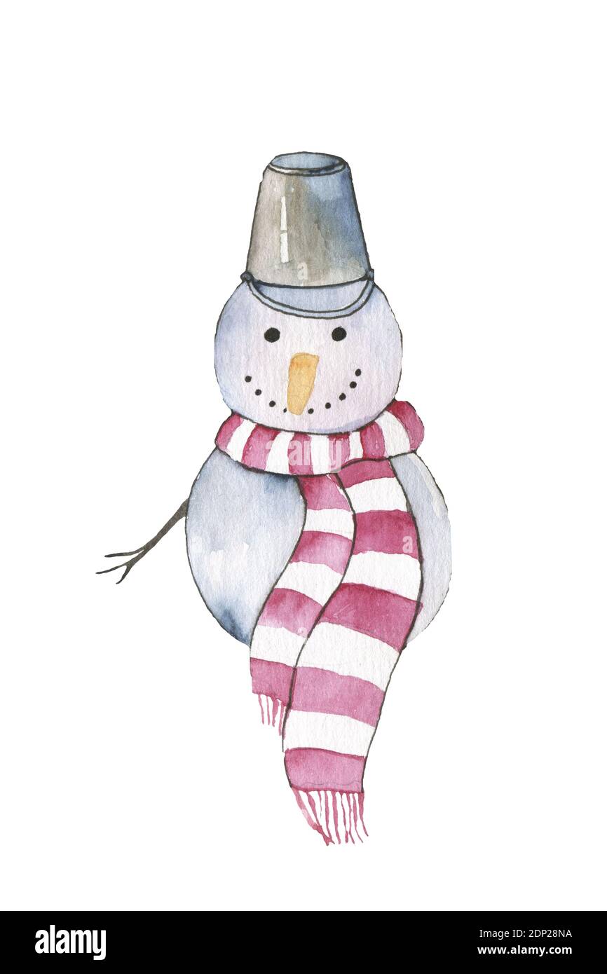 Snowman watercolor catoon cute illustration winter christmas art Stock