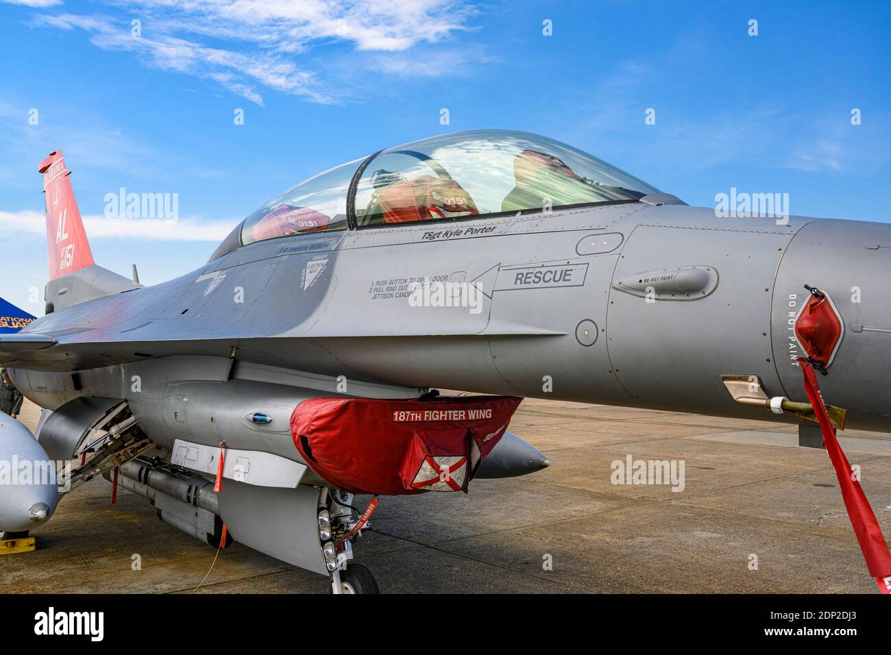F-16 Fighting Falcon of the 187th Fighter Wing or Red Tails of the Alabama Air National Guard in Montgomery Alabama, USA. Stock Photo