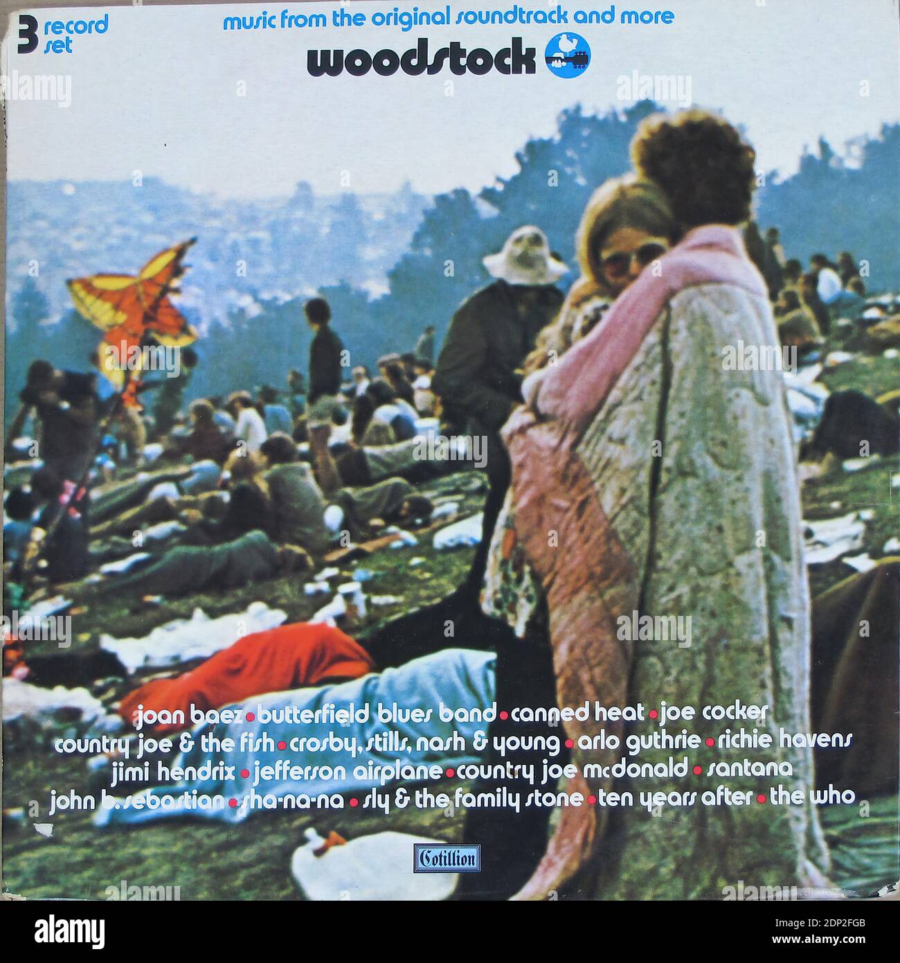 Woodstock 69 Original Movie Soundtrack 3LP 12  VINYL 05 - Vintage Vinyl Record Cover Stock Photo