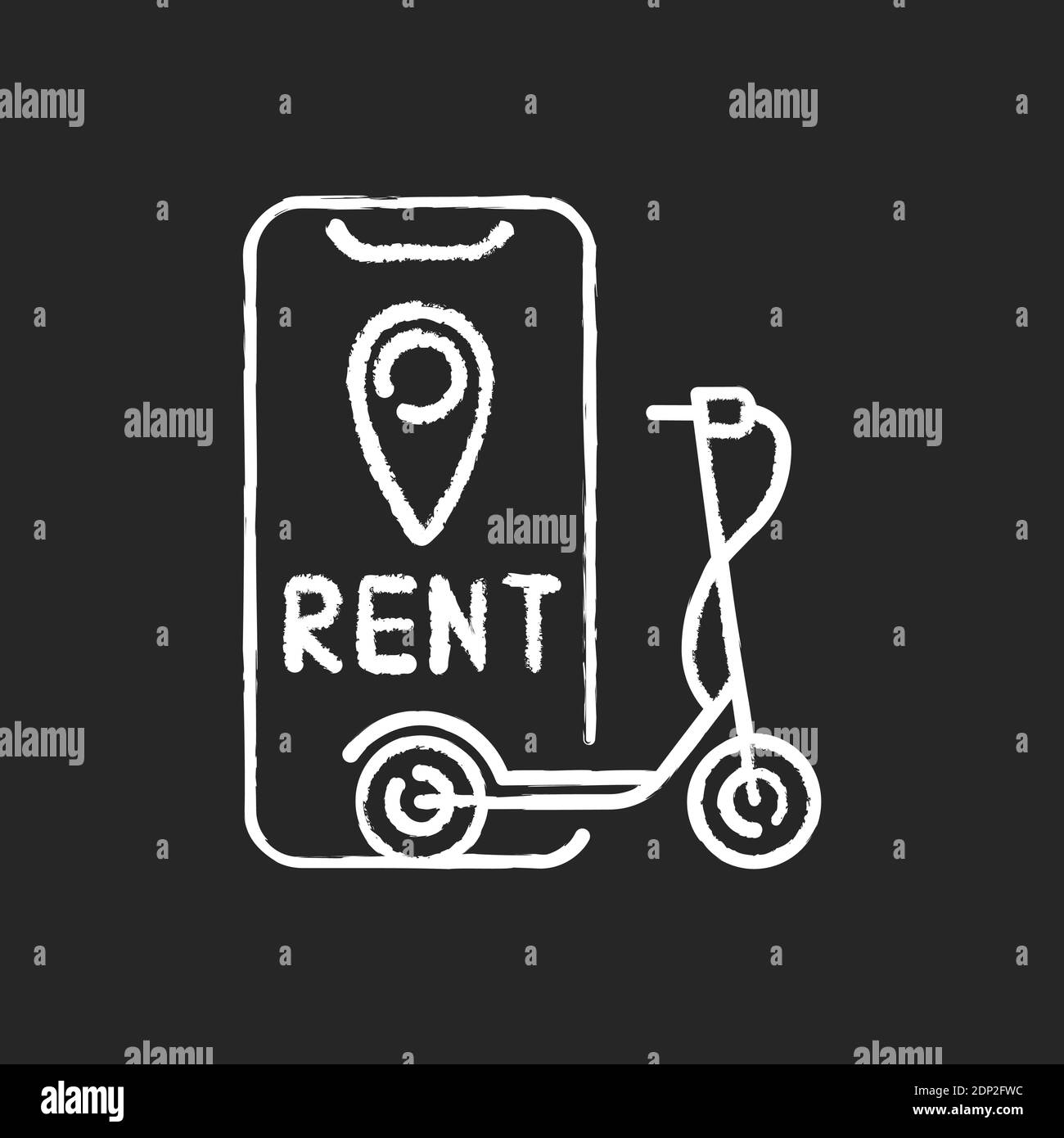 Electric scooter rental chalk white icon on black background Stock Vector