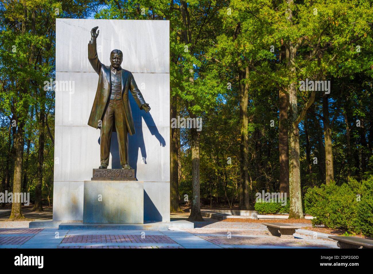 Theodore Roosevelt Memorial,  Theodore Roosevelt Island, Washington DC, USA.  Sculptor Paul Manship. Stock Photo