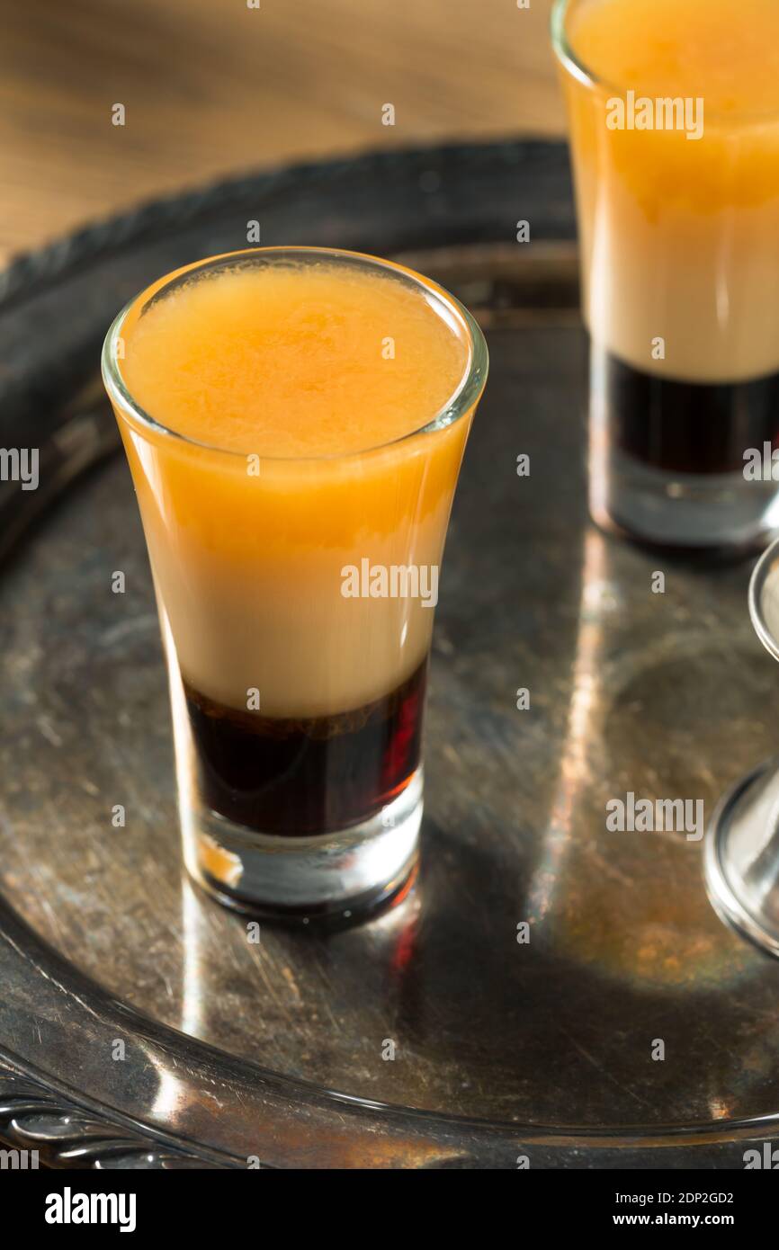 Boozy Layered B52 Shot Cocktail Ready to Drink Stock Photo