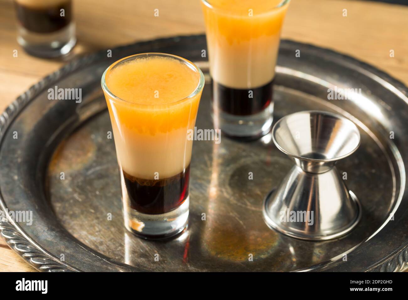 Boozy Layered B52 Shot Cocktail Ready to Drink Stock Photo