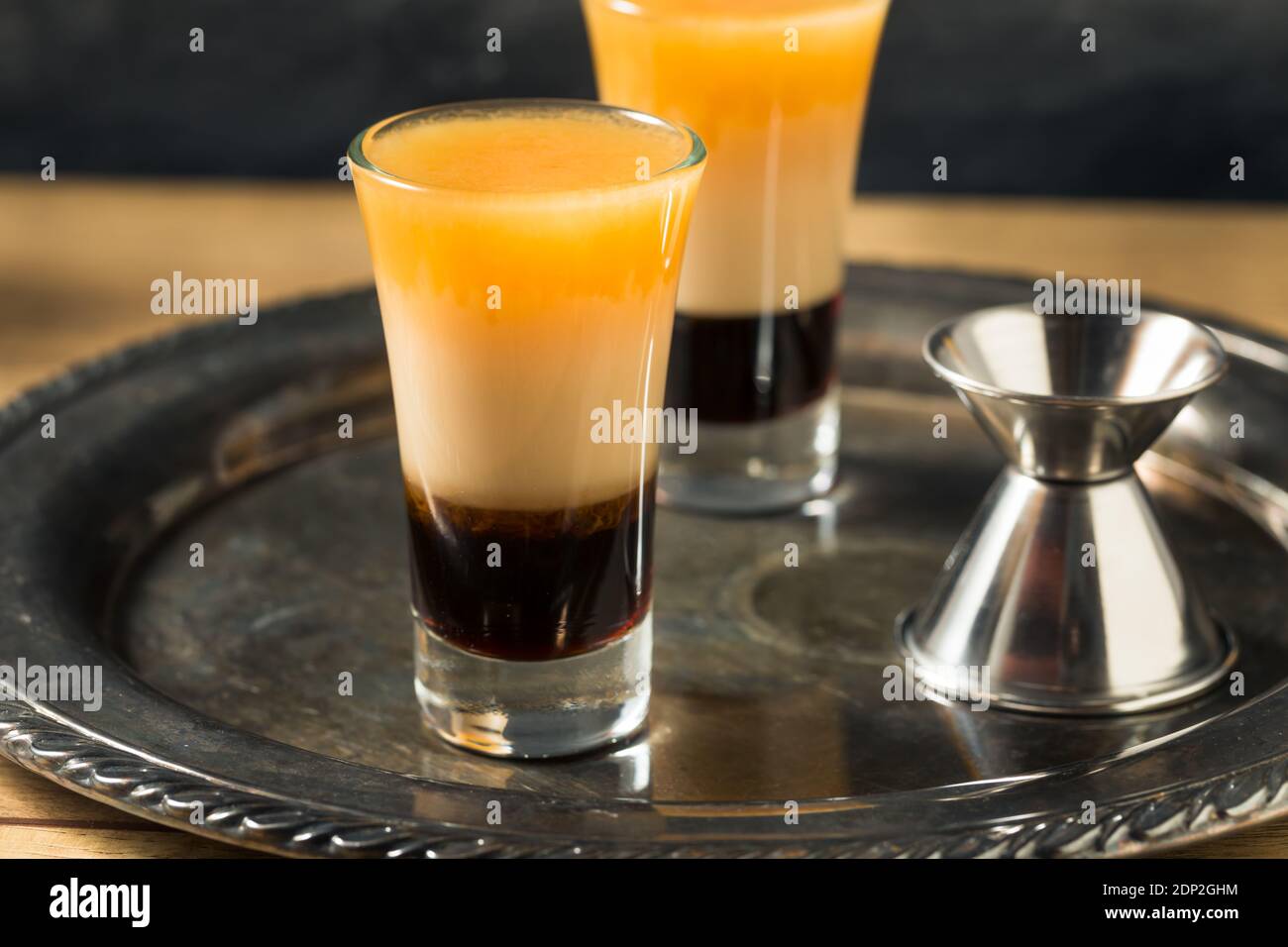 Boozy Layered B52 Shot Cocktail Ready to Drink Stock Photo