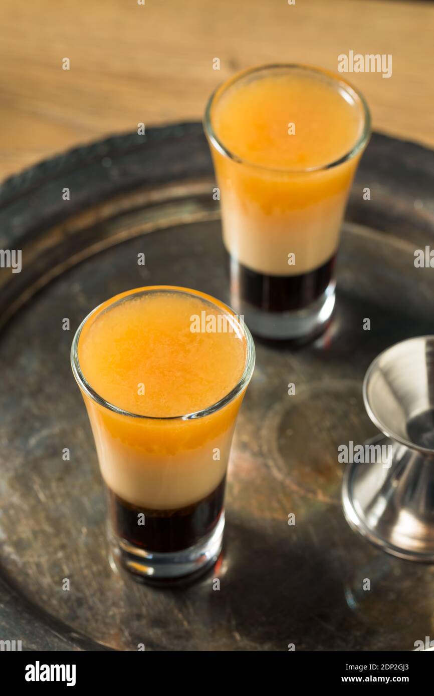 Boozy Layered B52 Shot Cocktail Ready to Drink Stock Photo