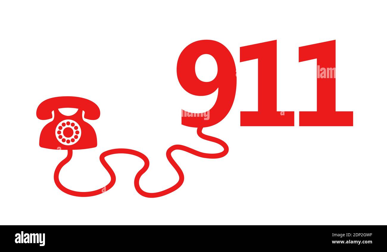 911 - emergency call from phone to hotline telephone number. Vector illustration isolated on white Stock Photo
