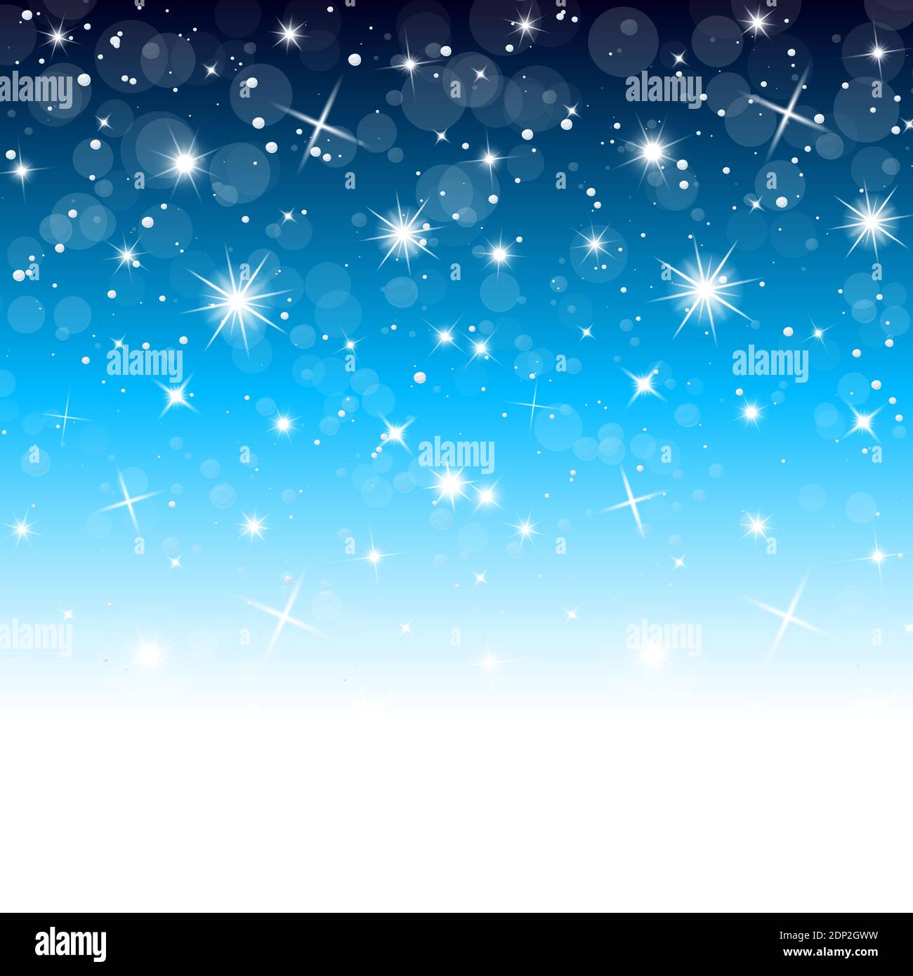Falling snow blue christmas background. Winter vector illustration for backdrop or christmas card. Design template with glowing stars and snowfall. Se Stock Vector