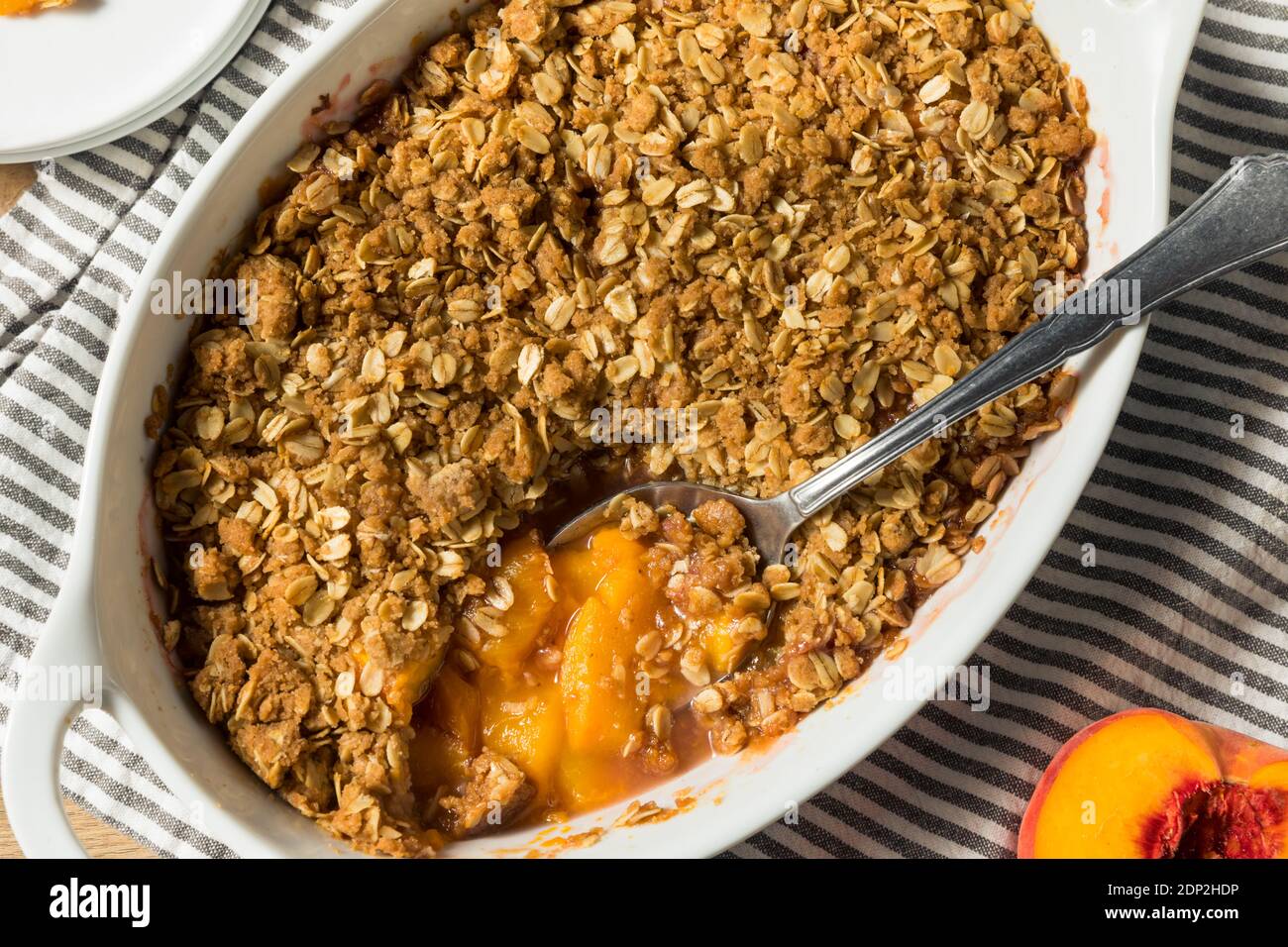 Sweet Homemade Peach Cobbler Crisp with Oat Topping Stock Photo Alamy
