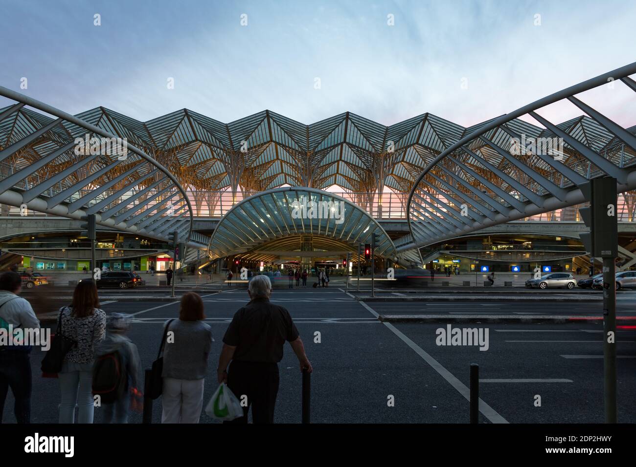 Lisbon, Portugal - May 11, 2018: Gare do Oriente railway station at sunset, Lisbon, Portugal Stock Photo