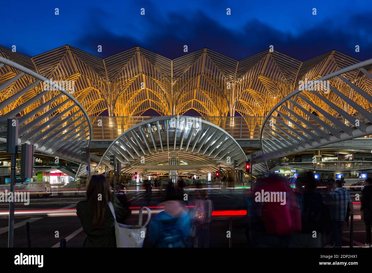 Lisbon, Portugal - May 11, 2018: Gare do Oriente railway station after sunset, Lisbon, Portugal Stock Photo