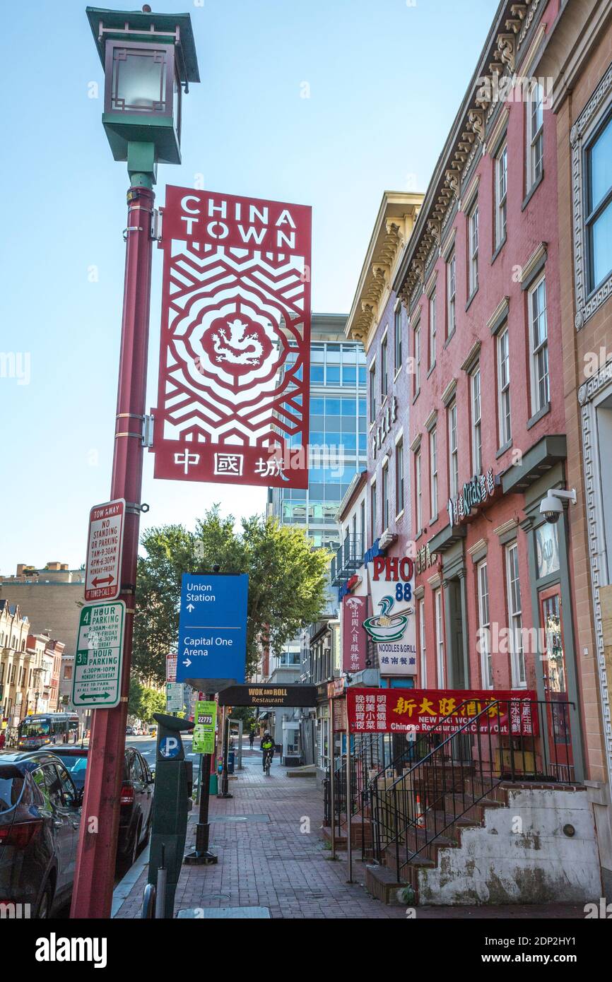 Chinatown Street Sign, Washington DC, USA. Stock Photo
