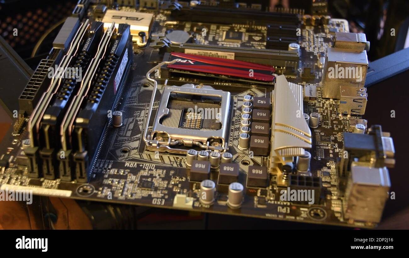 Closeup Of Modern Pc Motherboard Hardware With Empty Space For Cpu Computer Technology Background Odessa Ukraine 12 13 2020 Stock Photo Alamy
