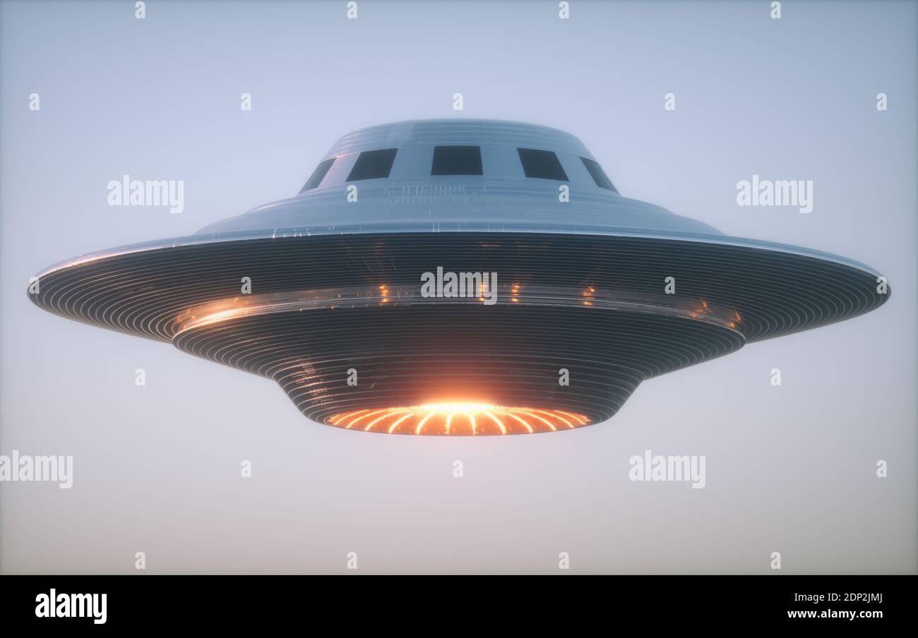 Unidentified Flying Object UFO. Clipping path included. 3D illustration. Stock Photo
