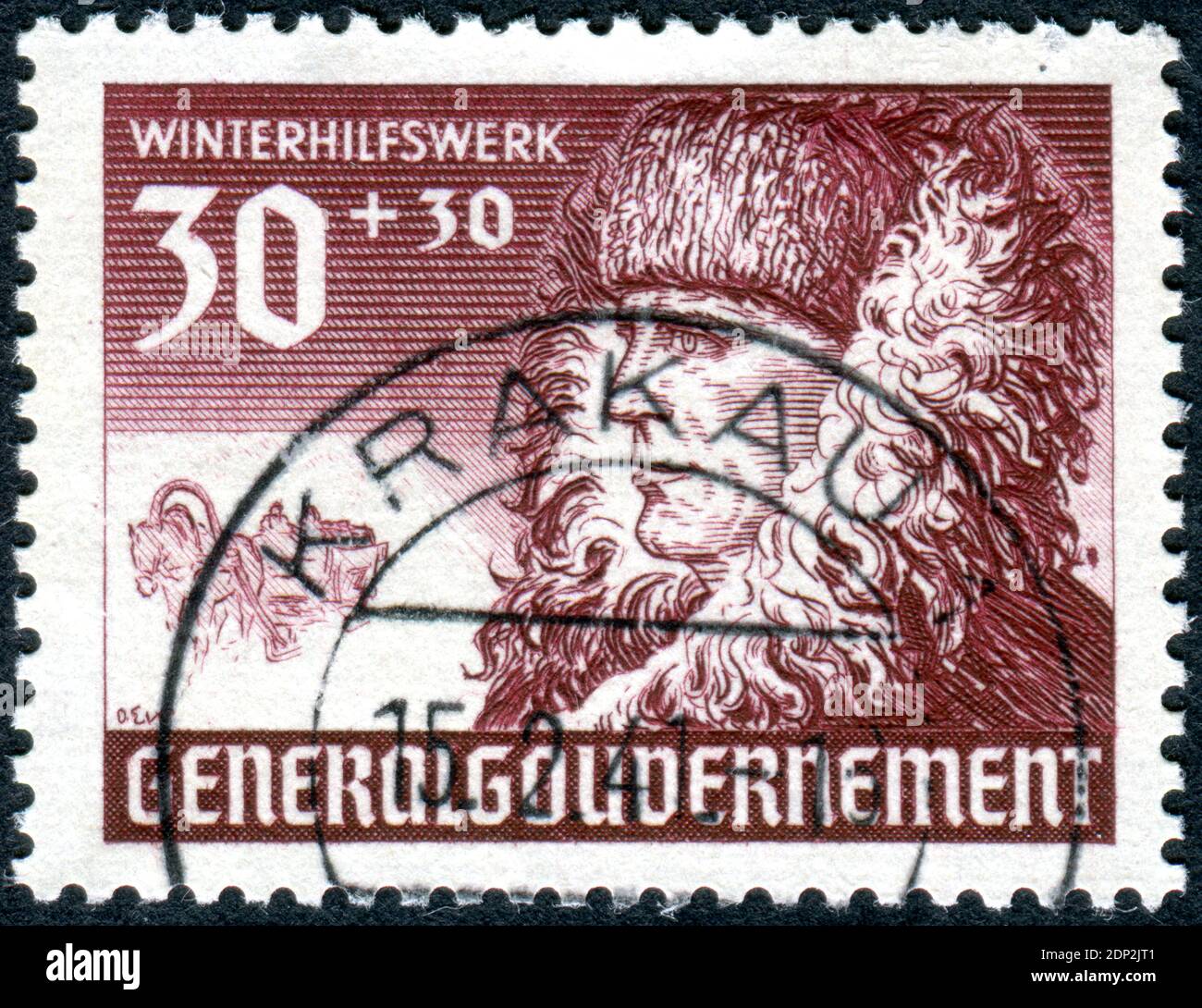 GERMANY - CIRCA 1940: Postage stamp printed in Germany (General Government, Poland), shown the German Peasant, circa 1940 Stock Photo