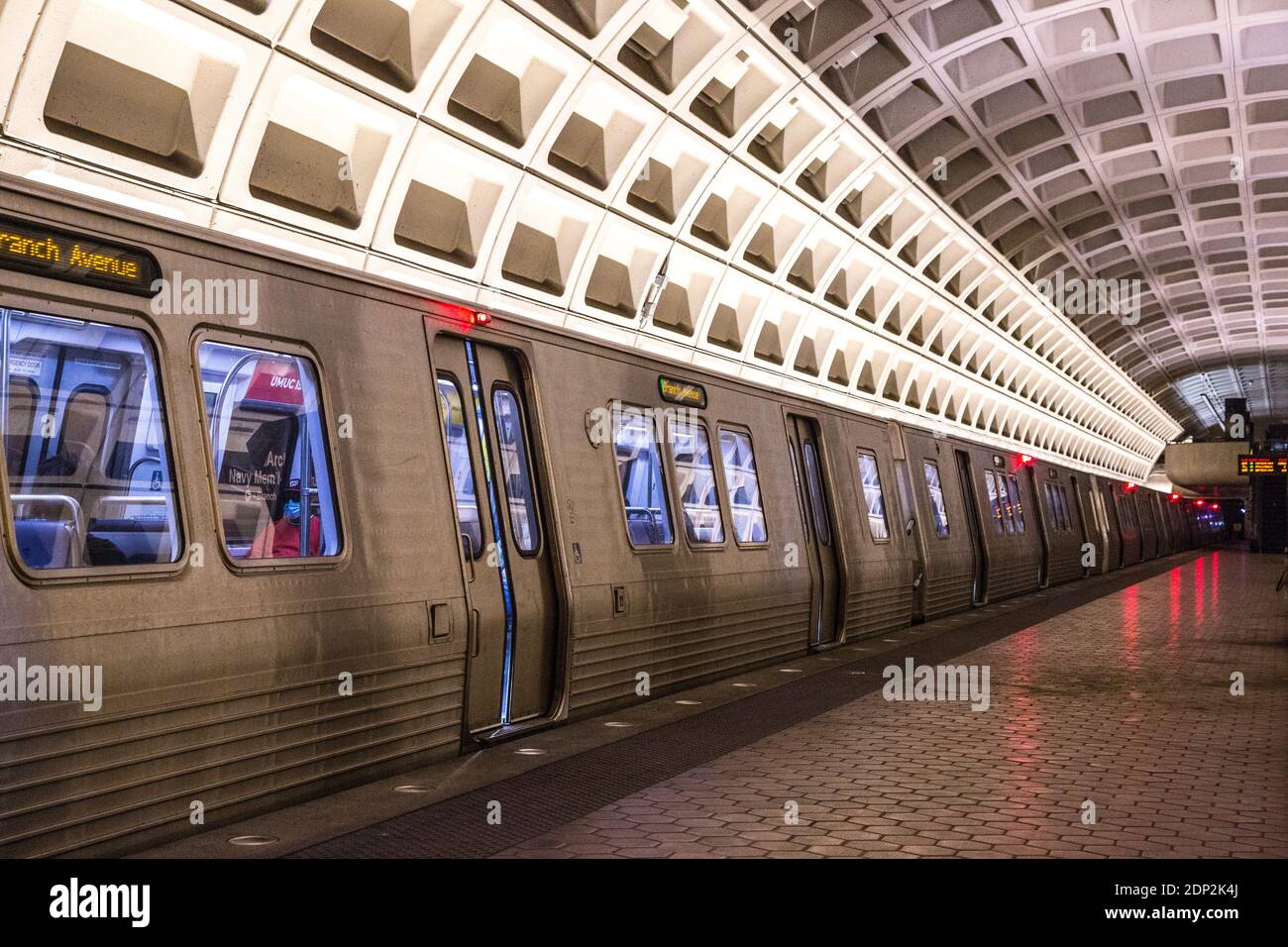 Washington DC Metro System Platform during Coronavirus COVID-19  Pandemic. Stock Photo