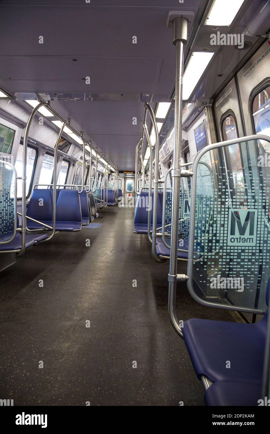 Washington DC Metro System Railcar during Coronavirus COVID Pandemic. Stock Photo