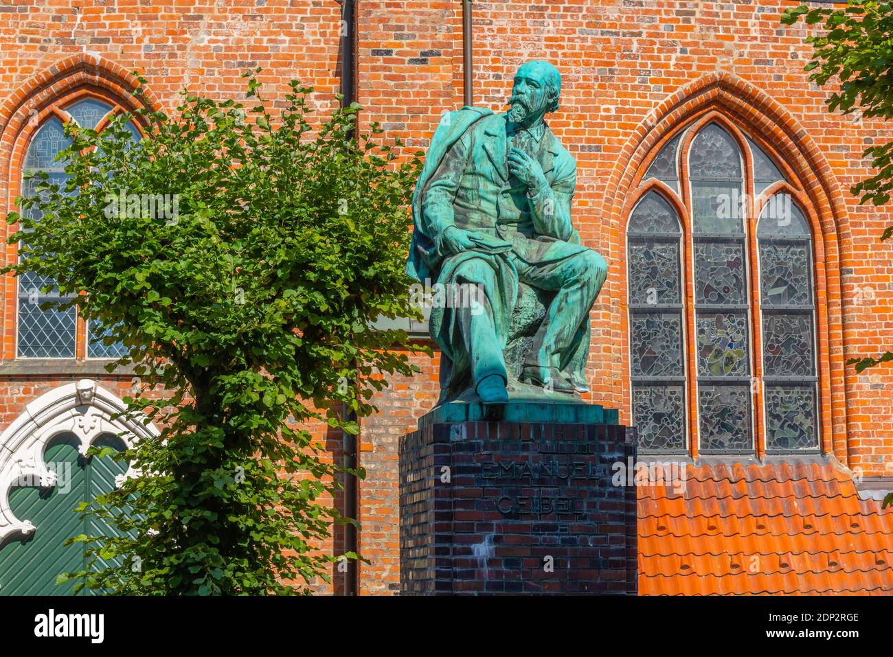 Statue of Lübeck born lyric poet and dramatist Emanuel Geibel, Hanseatic City of Lübeck, Schleswig-Holstein, North Germany, Europe Stock Photo