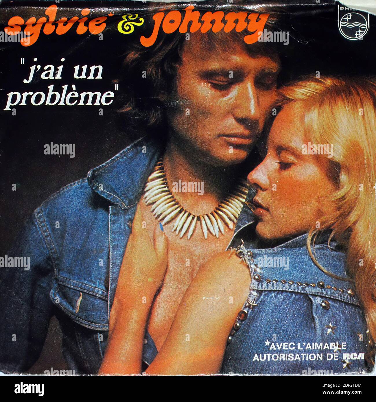 SYLVIE VARTAN JOHNNY HALLYDAY J'AI UN PROBLEME 7  PS Single - Vintage Vinyl Record Cover Stock Photo
