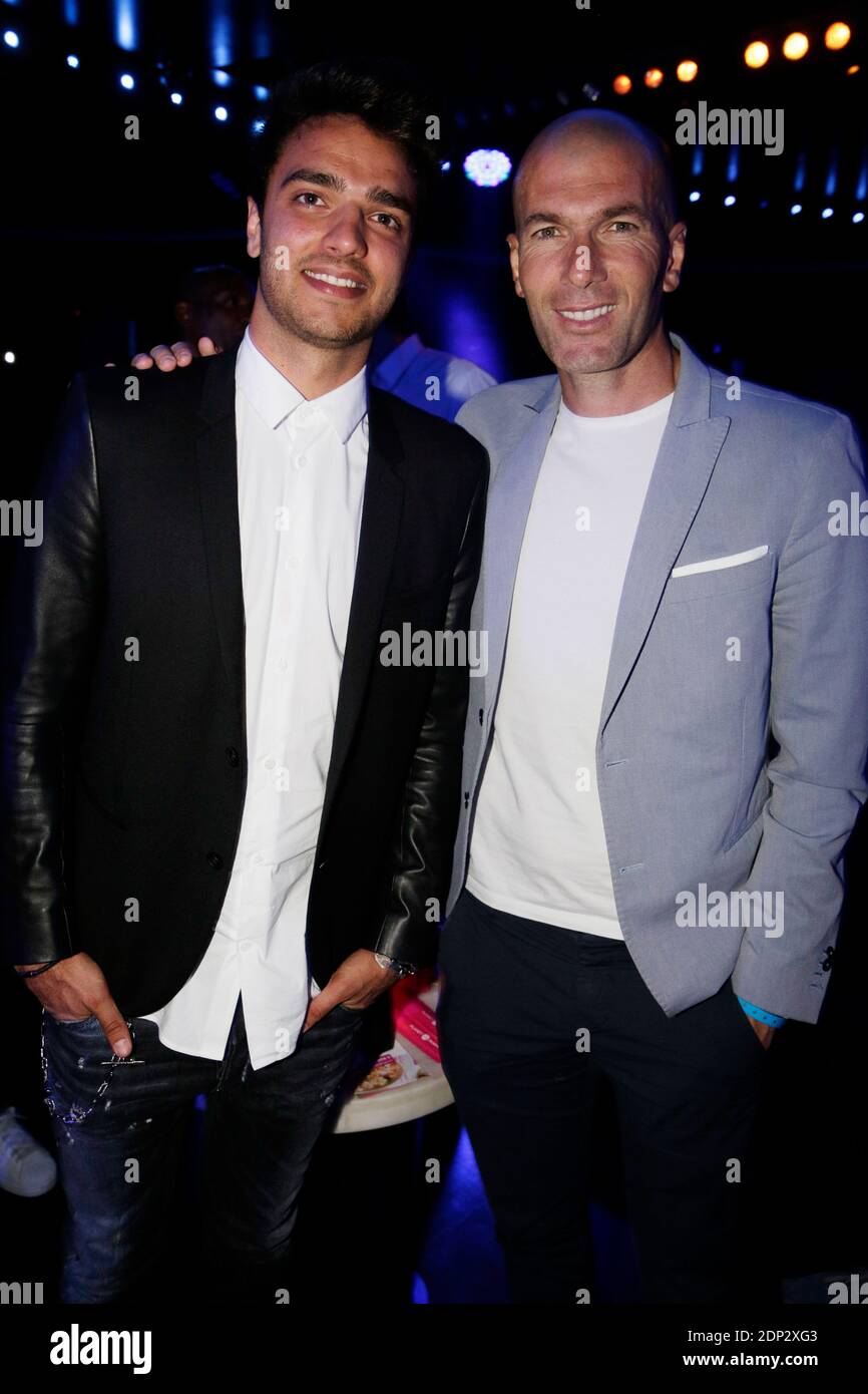 Exclusive- Clement Grenier and retired football star Zinedine Zidane attending an Adidas event held at L'Arc in Paris, France, on May 28, 2015. Photo by ABACAPRESS.COM Stock Photo