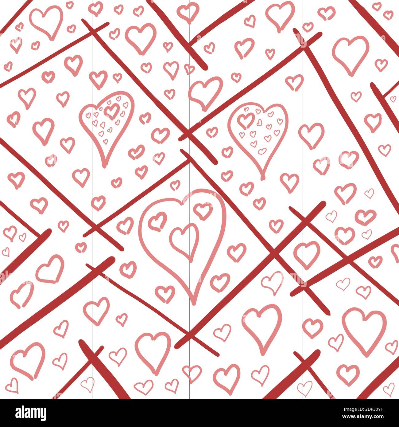 Red hearts handdrawing separated with red lines saint Valentine Stock Photo