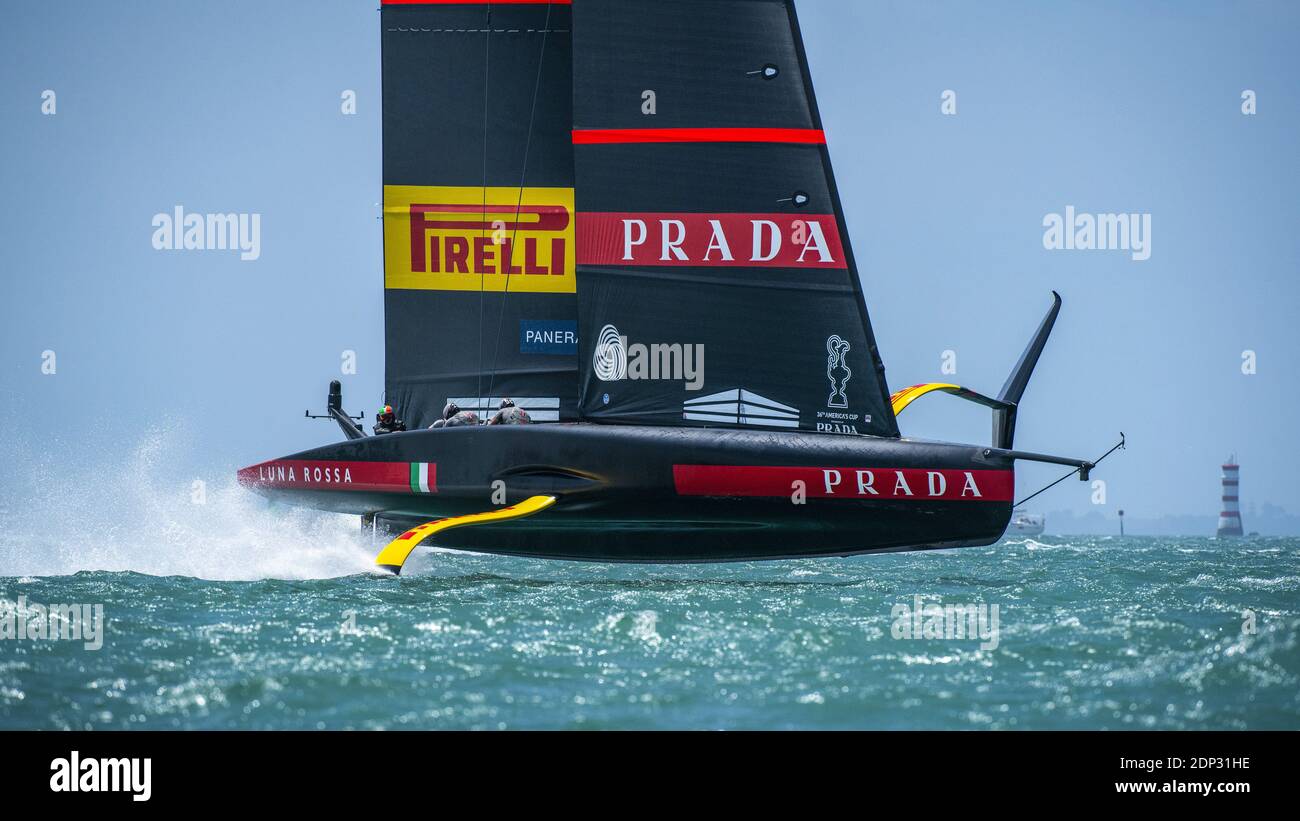 Luna Rossa Prada Pirelli Team before racing during the Prada America's Cup World Series Auckland Race Day Two, on december 1 2020, Auckland, New Zealand. Photo: Chris Cameron / DPPI / LM Stock Photo
