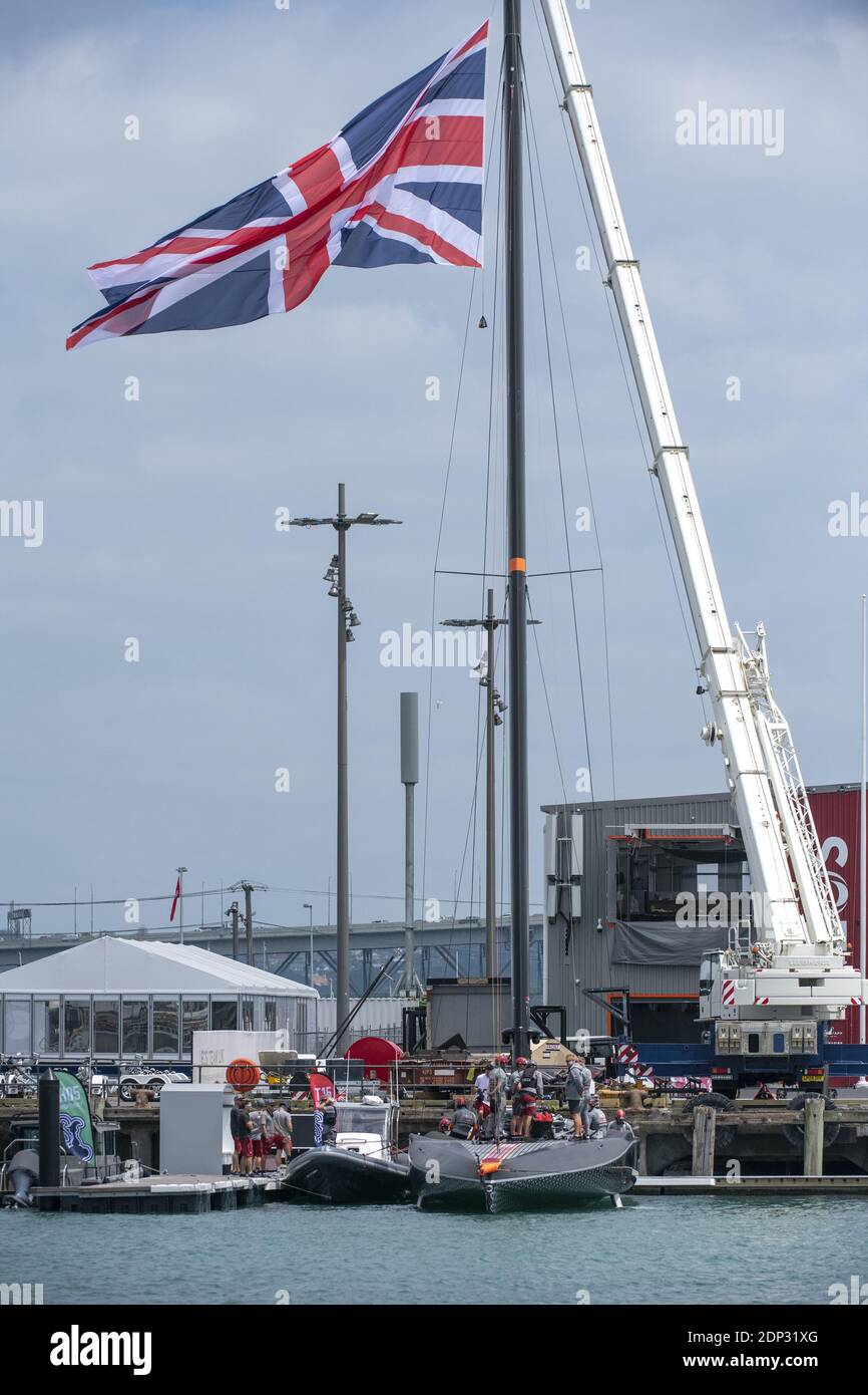 INEOS Team UK prepare Britannia for racing during the Prada America's Cup World Series Auckland Race Day Two, on december 1 2020, Auckland, New Zealand. Photo: Chris Cameron / DPPI / LM Stock Photo