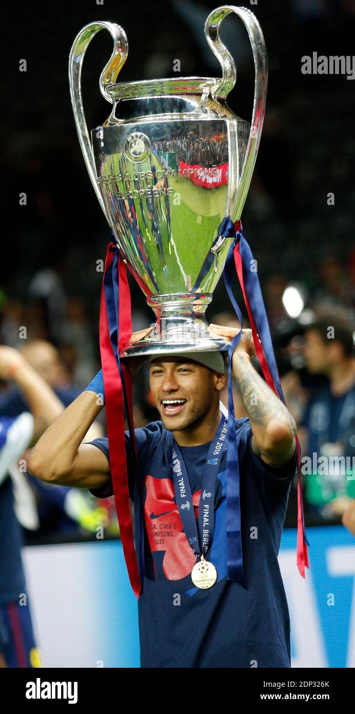 Neymar JR of FC Barcelona with the cup UEFA Champions League Final at