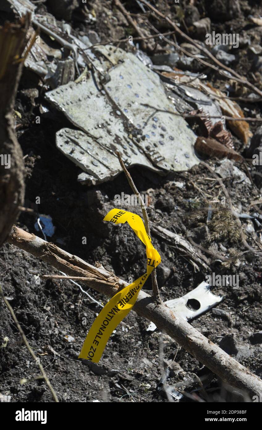 Operations continue as rescuers search the Germanwings flight 4U 9525 crash  site for the second black box and remaining bodies, near Seyne-les-Alpes,  southeastern France on March 27, 2015. The Germanwings Airbus A320, image size:848x1390