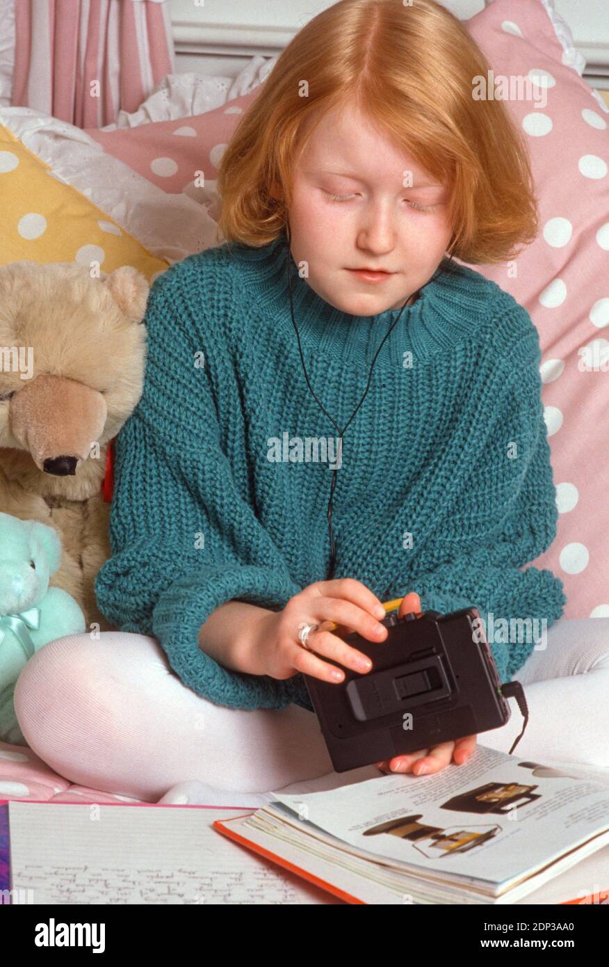 1990s Tween Plays Music on her Walkman, USA Stock Photo Alamy